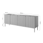 Komoda Nicole 200 cm z ryflowanym frontem i metalowymi nogami - granat / czarne nóżki - Limitowana oferta
